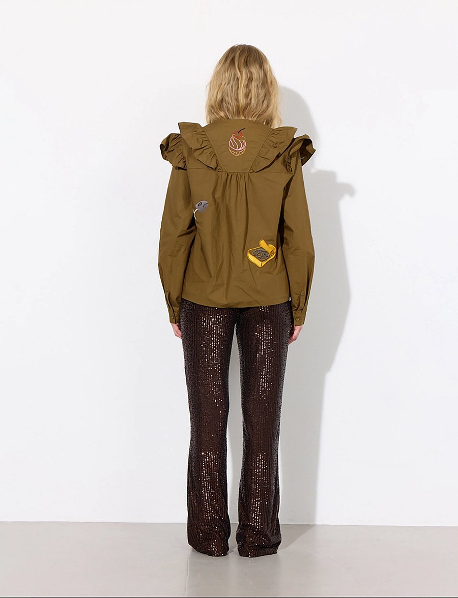 Hunkøn - Nola Ruffle Shirt - langärmlige hemden - olive - 4