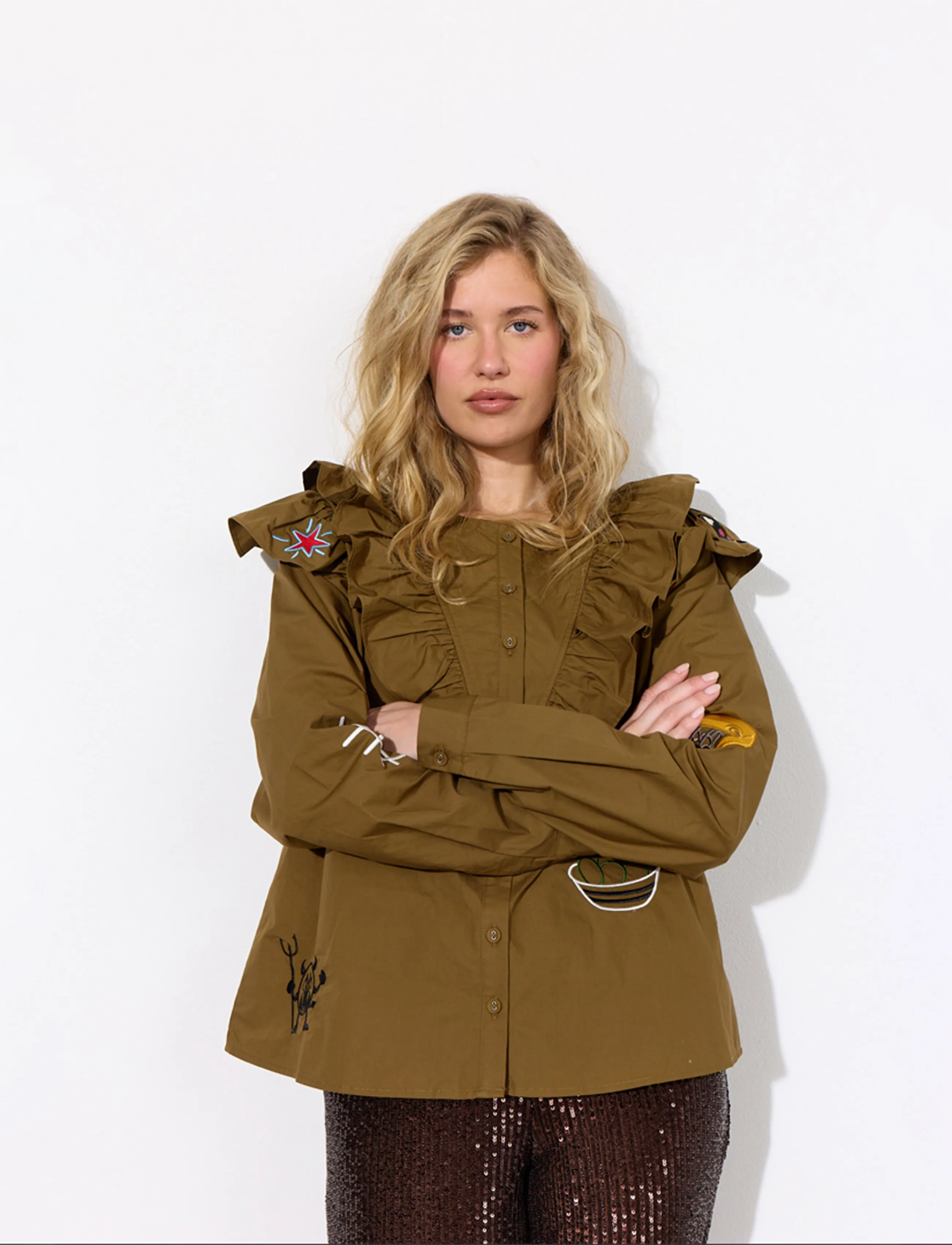 Hunkøn - Nola Ruffle Shirt - olive - 5