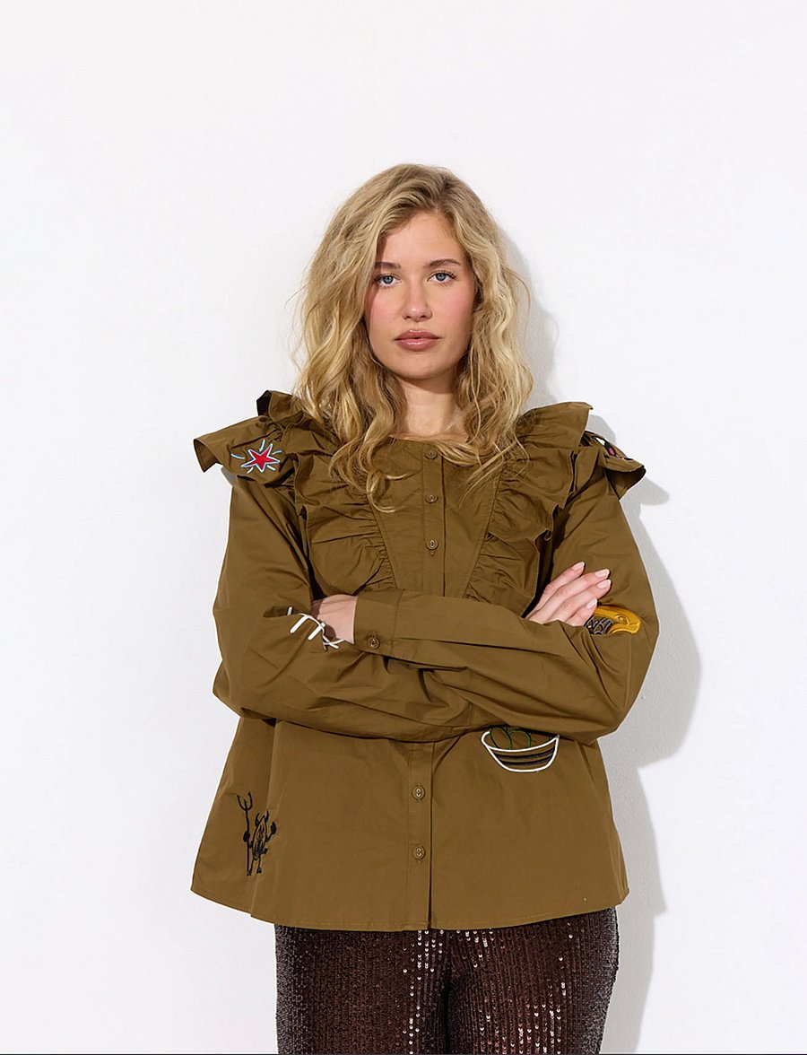 Hunkøn - Nola Ruffle Shirt - langärmlige hemden - olive - 5