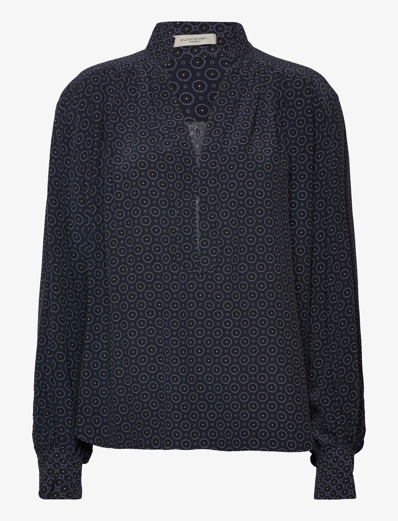 HUNKYDORY - Elena Printed Blouse - long-sleeved blouses - dk sapphire aop - 0