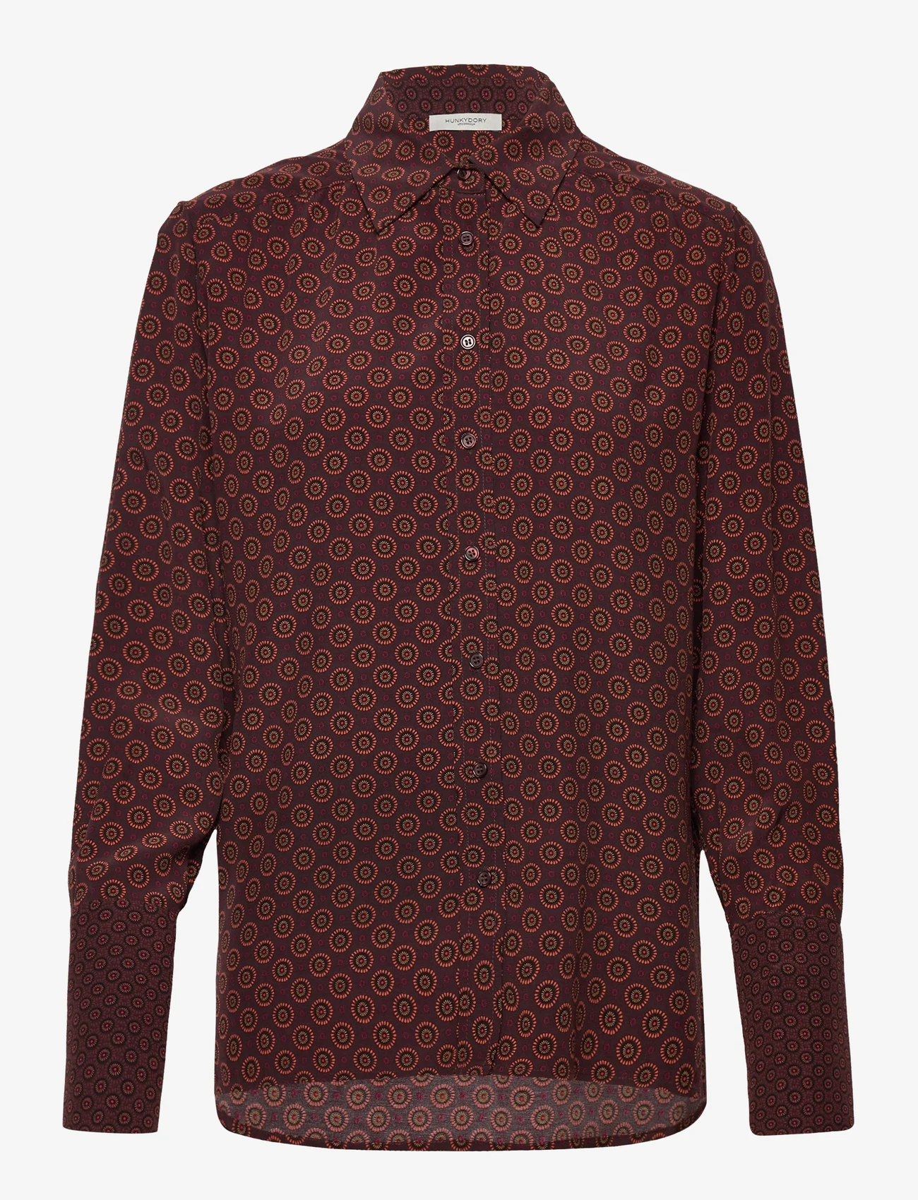 HUNKYDORY - Ellie Shirt - long-sleeved shirts - chocolate brown aop - 0