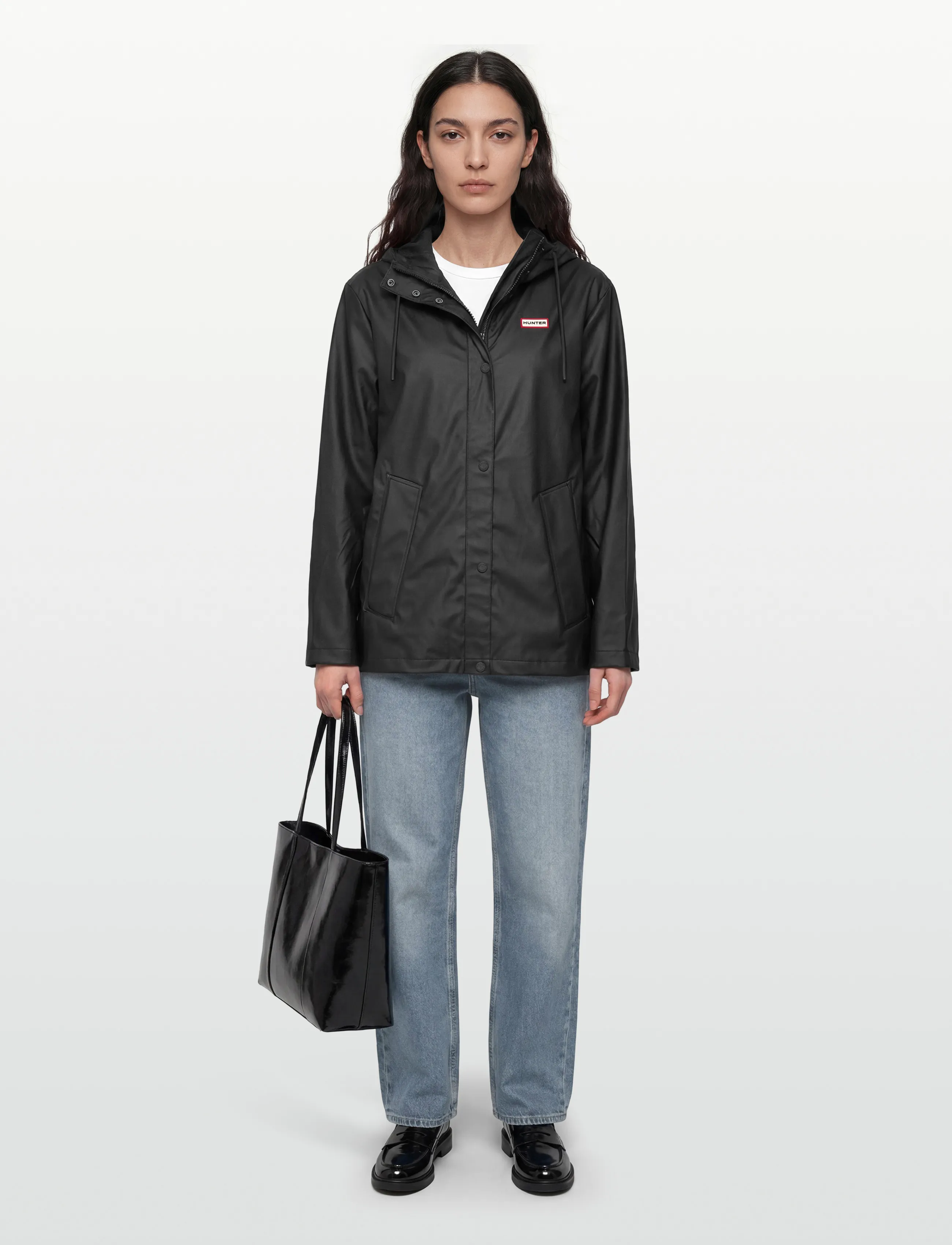 Hunter - IZZY PU HOODED JACKET - lietpalčiai - black - 4