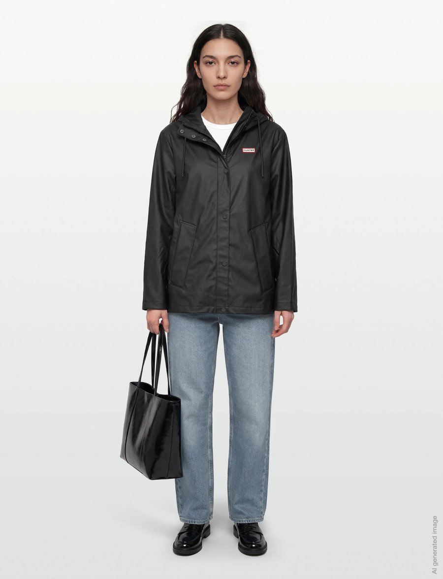 Hunter - IZZY PU HOODED JACKET - lietpalčiai - black - 4