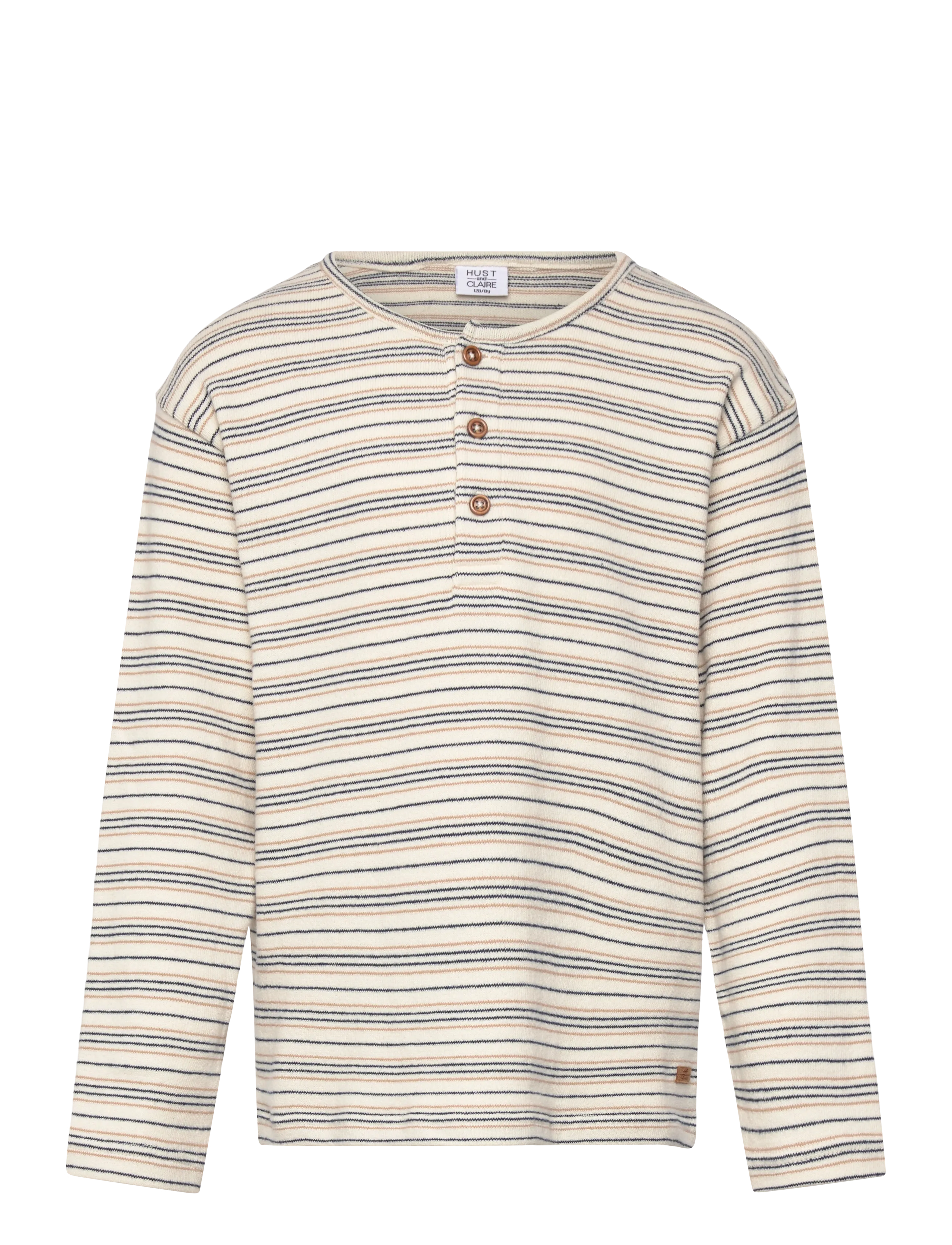 Hust & Claire Hcsune Knitted Stripe, Børn, Stribet Strikket Henley Skjorte, Cream, Str: 110
