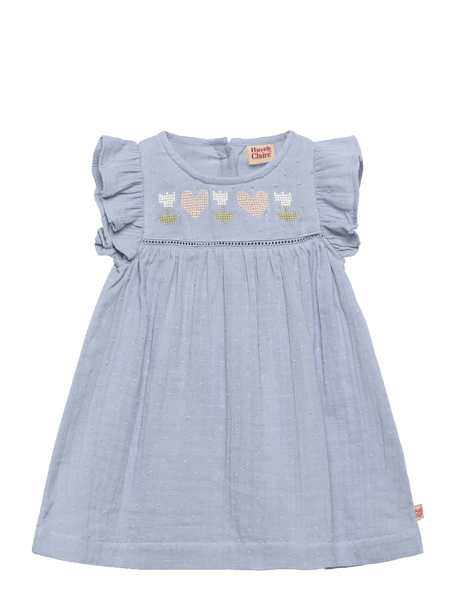Hust & Claire - HCKatinka Dobby - kortärmade babyklänningar - zen blue - 0
