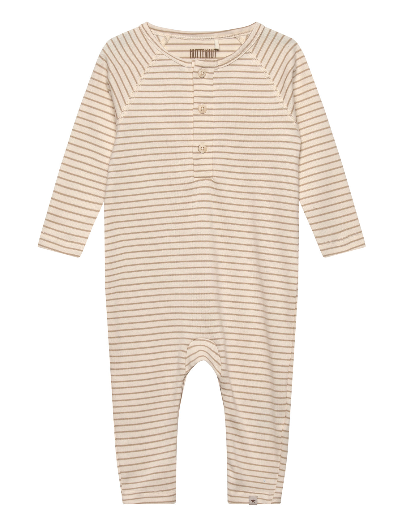 Huttelihut Romper Ls Yd Stripe, Børn, Stribet Langærmet Sparkedragt, Beige, Str: 86