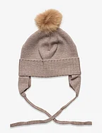 Bonnet Wool Knit Alpaca Pompom - CAMEL