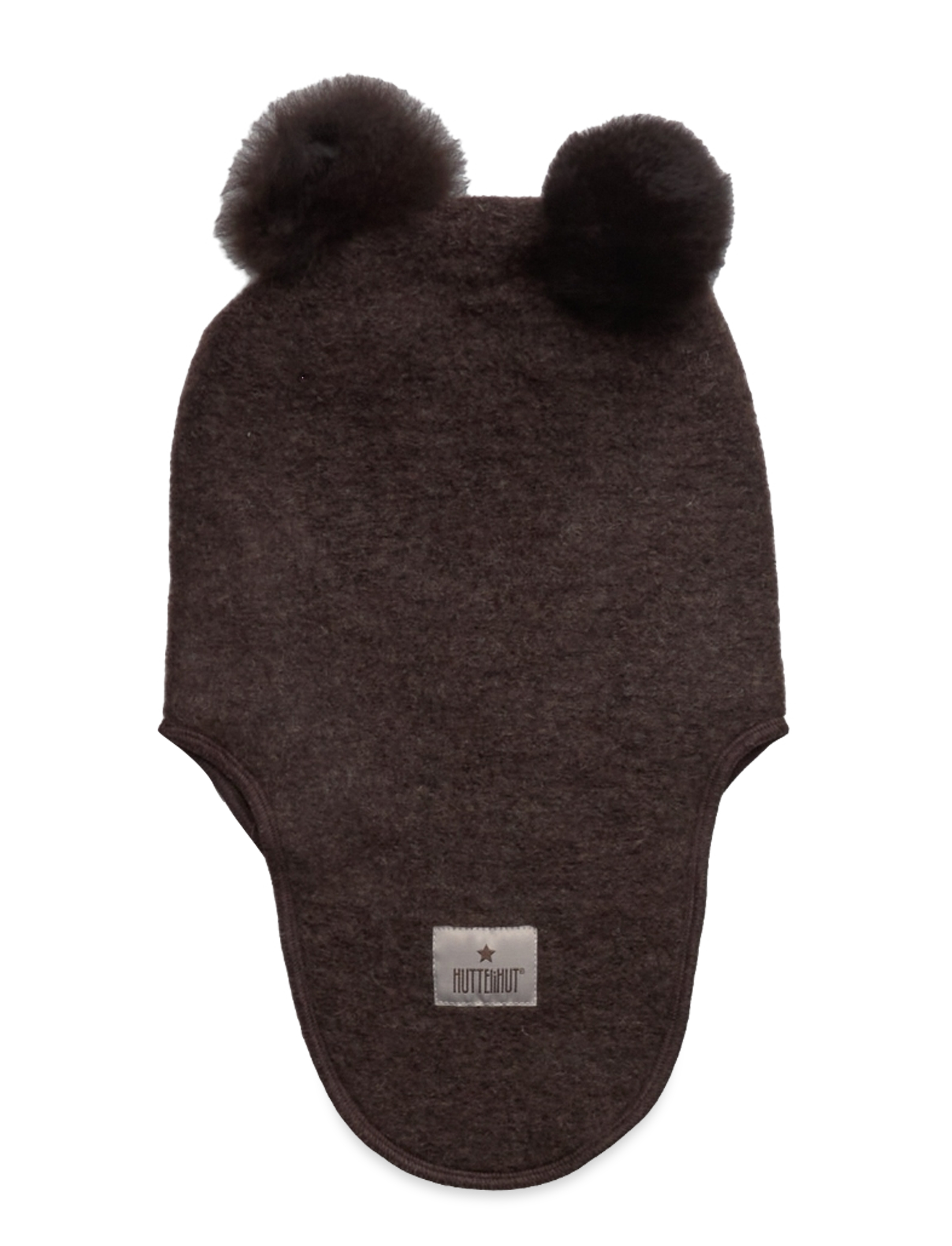 Huttelihut - Balaclava Wool Alpaca Pompoms - dark brown melange - 1