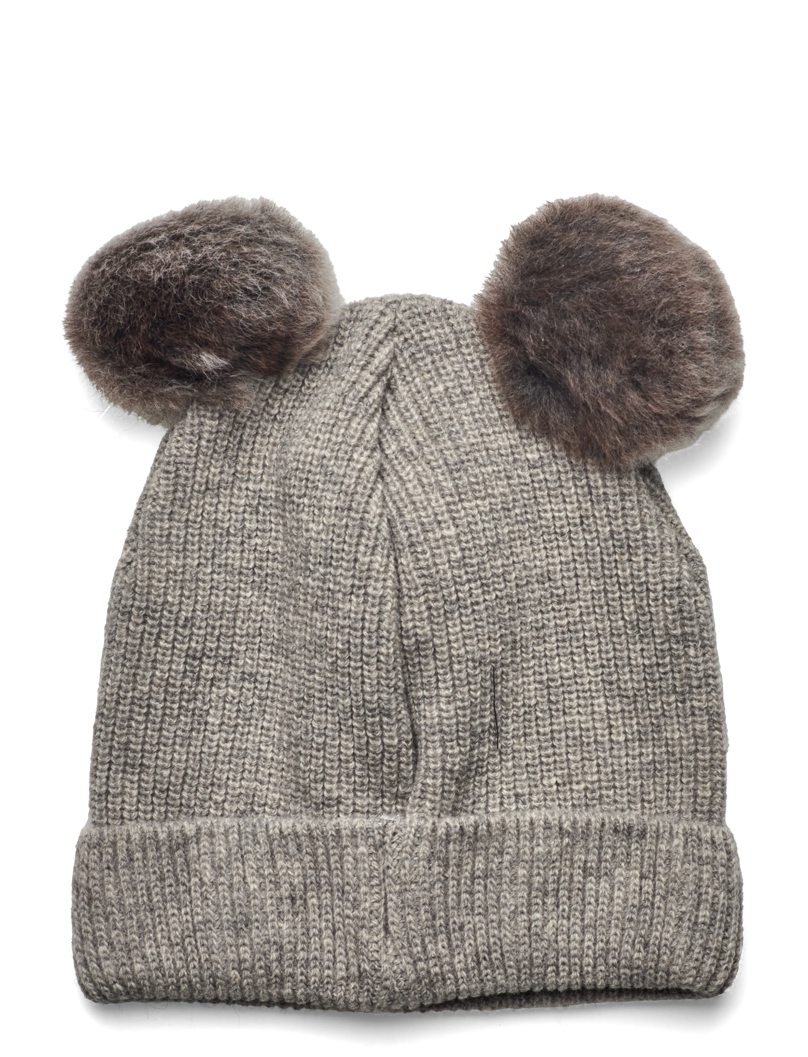 Huttelihut - Hat Knit w. Alpaca Pompoms - medium grey melange - 1