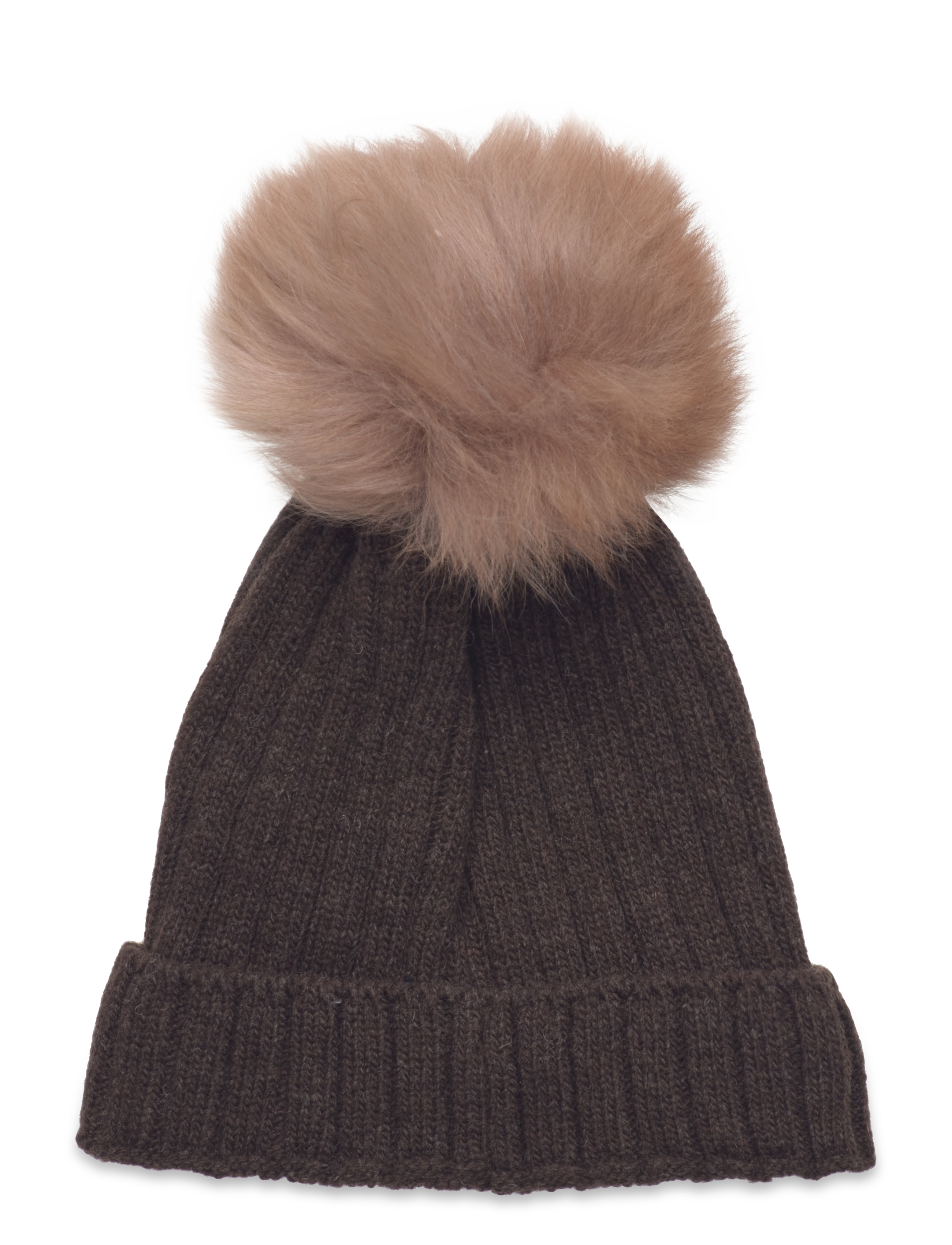 Huttelihut - Hat Knit w. Alpaca Pompom - dark brown melange - 1