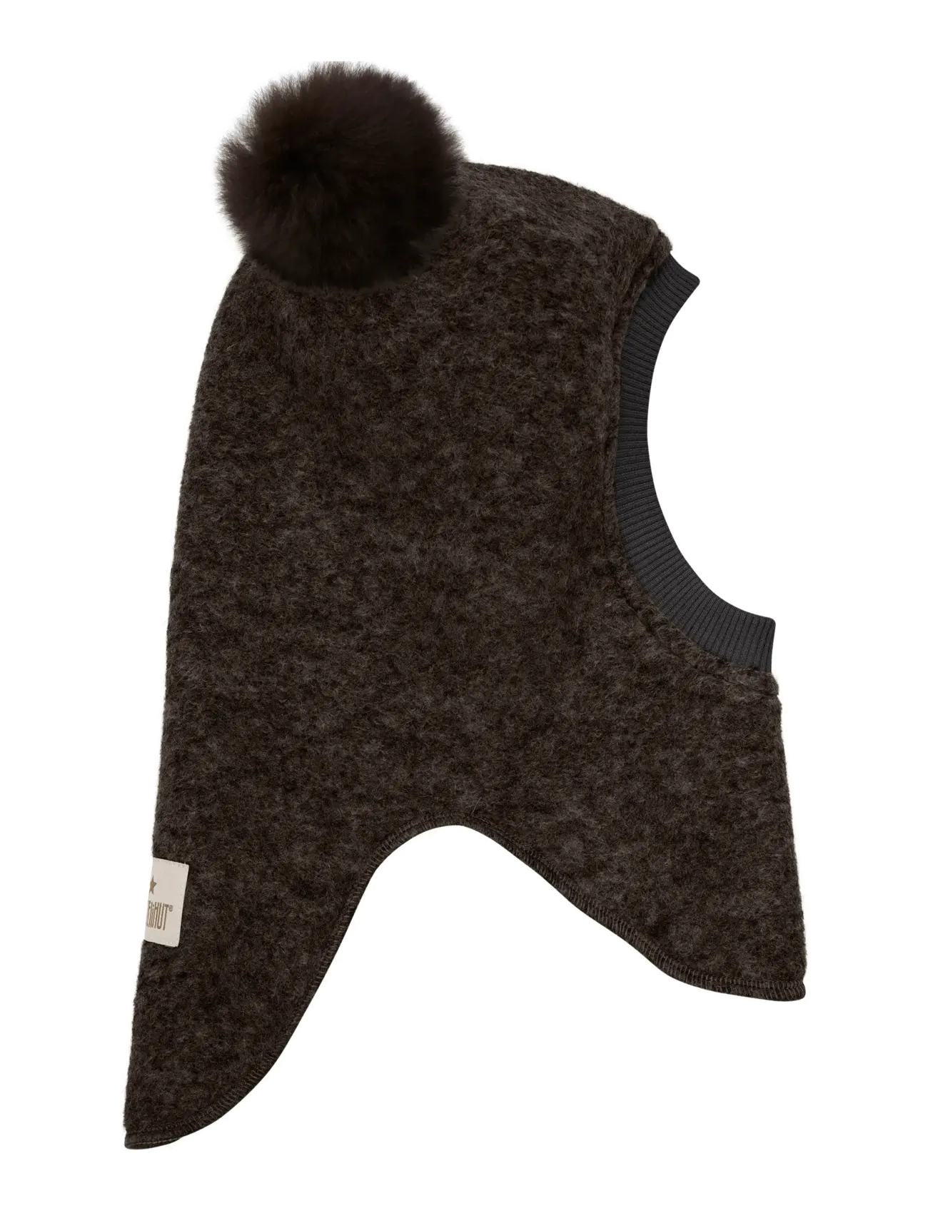 Huttelihut - Balaclava Wool Alpaca Pompoms - dark brown melange - 1
