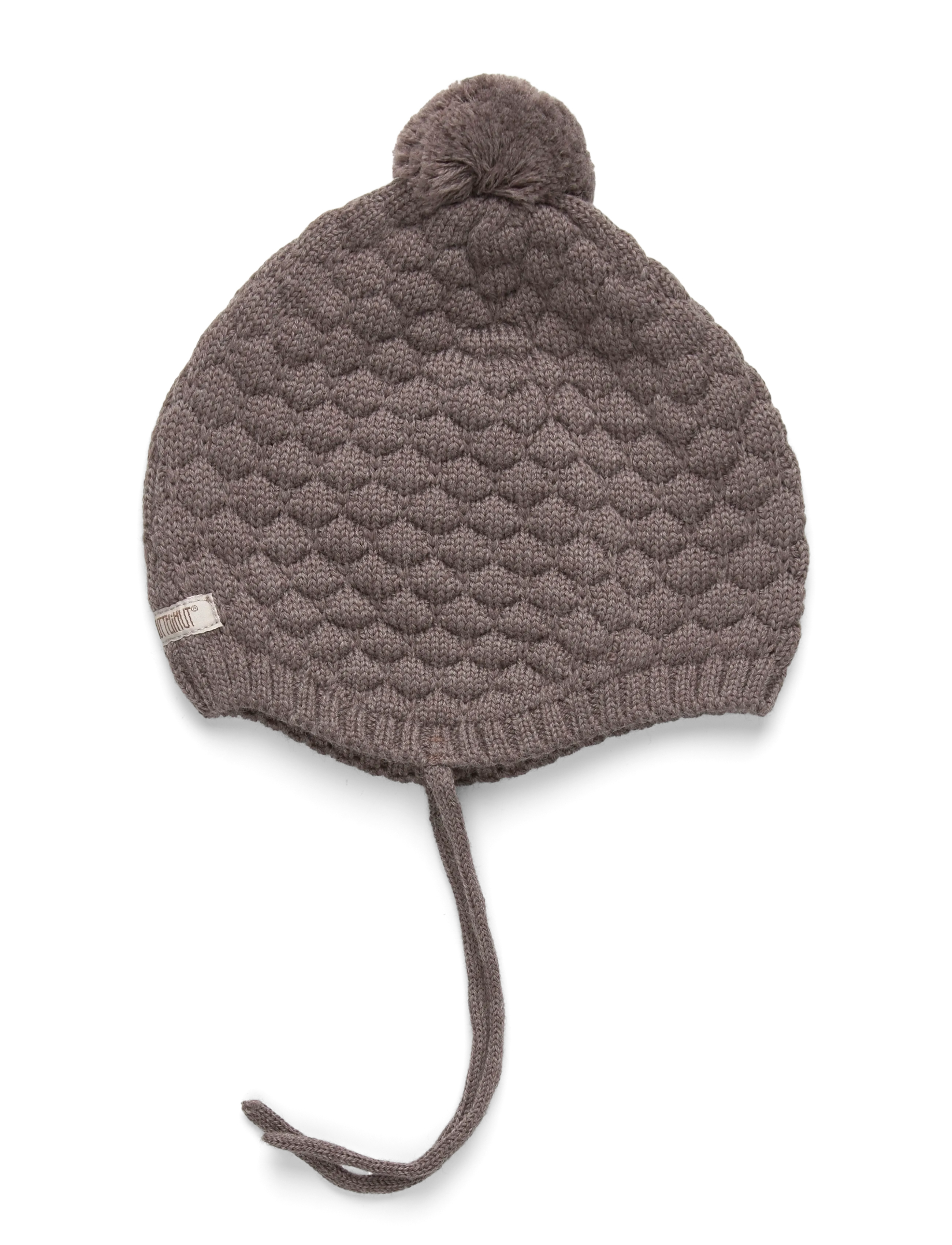 Huttelihut - Bonnet Wool Knit Pompom - asusteet - brown melange - 1