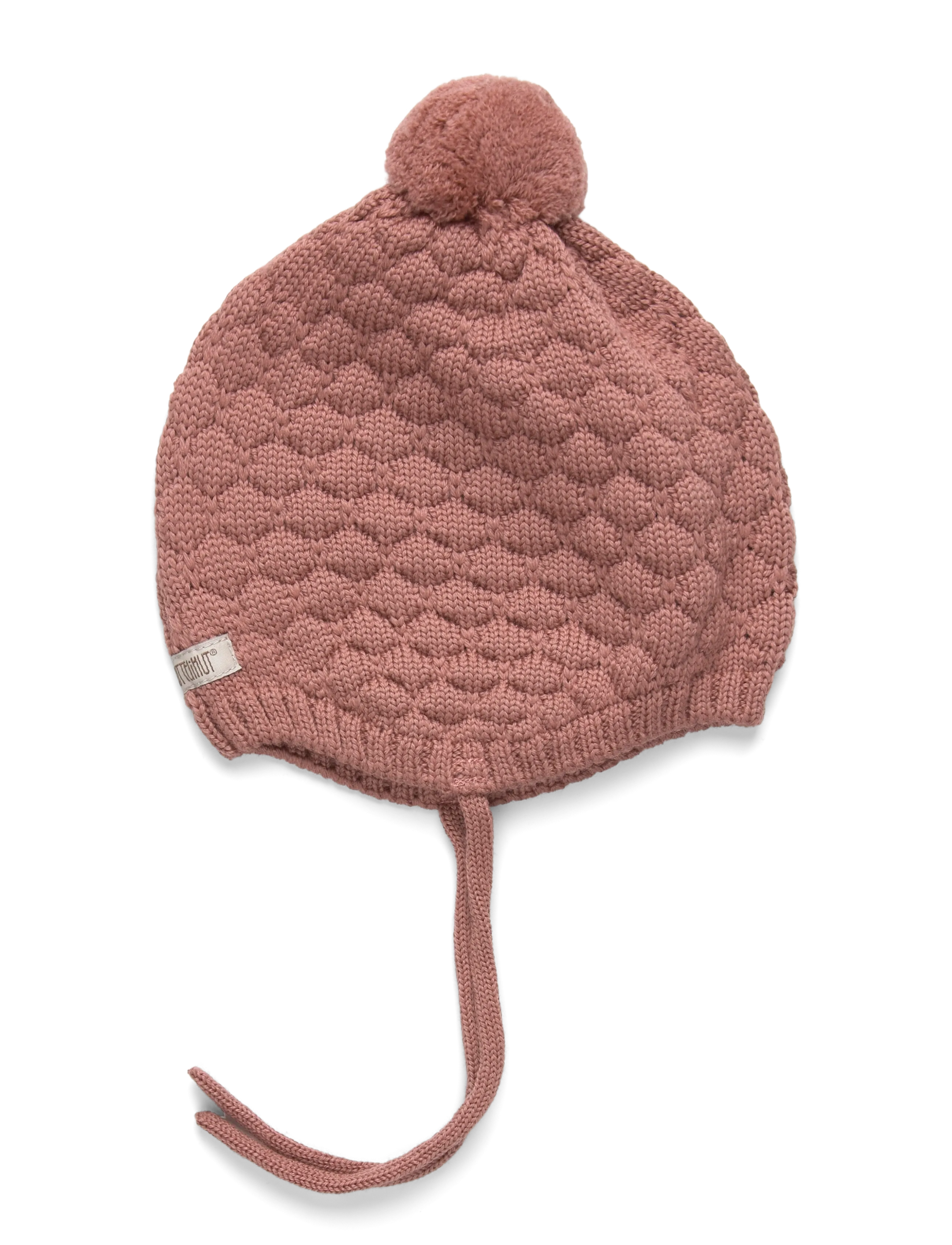 Huttelihut Bonnet Wool Knit Pompom - 4 for 3 - BURLWOOD / pink/rose