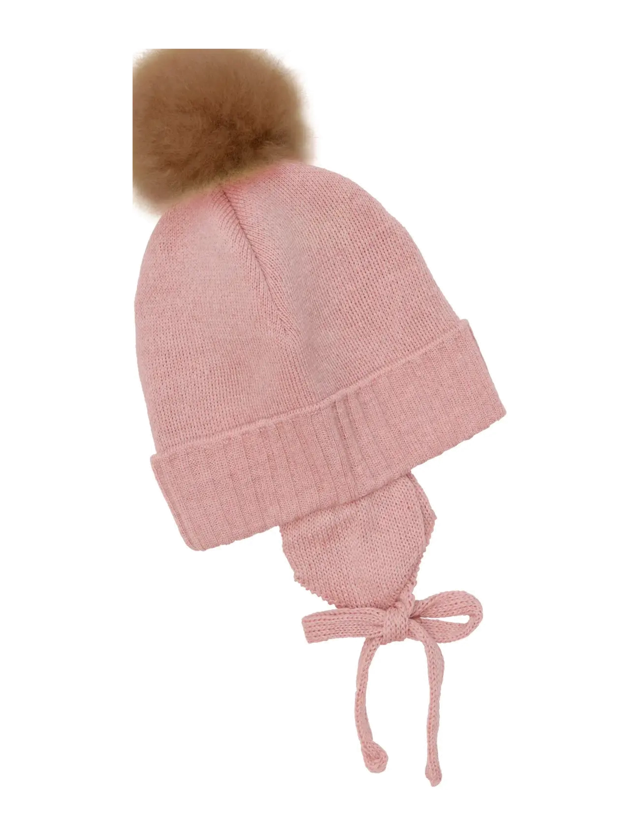 Huttelihut Bonnet Wool Knit Alpaca Pompom - Tilbehør - BURLWOOD / pink/rose