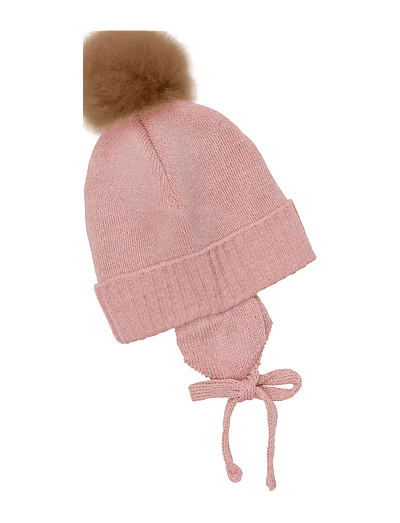 Huttelihut Bonnet Wool Knit Alpaca Pompom - Mützen & Handschuhe - BURLWOOD / pink/rose