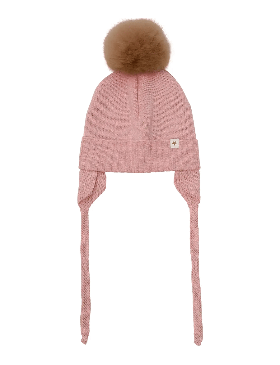 Huttelihut - Bonnet Wool Knit Alpaca Pompom - babymössor - burlwood - 1