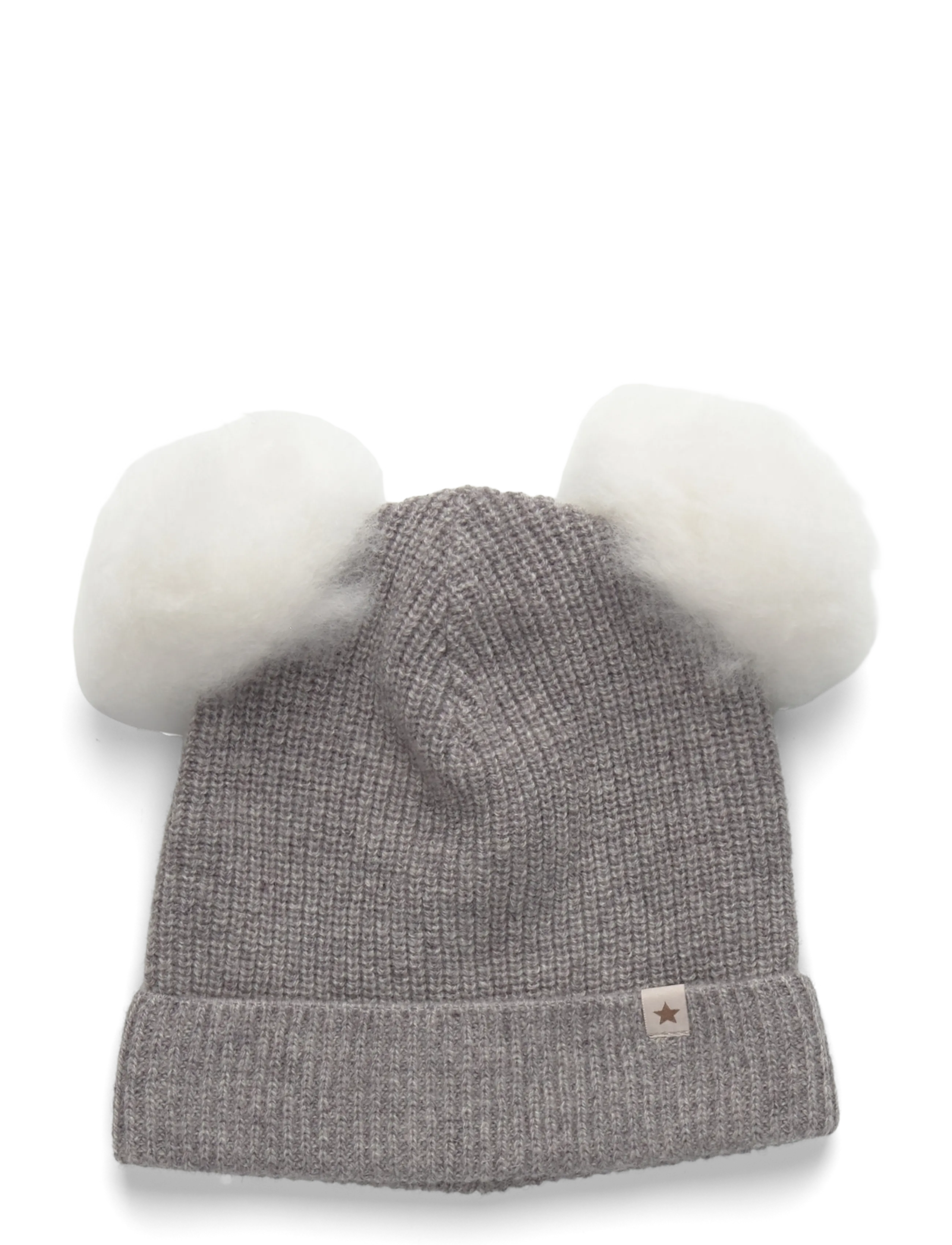 Hat Knit Alpaca Pompoms - MEDIUM GREY MELANGE