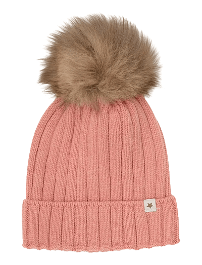 Huttelihut Hat Knit Alpaca Pompom - Mützen & Handschuhe - BURLWOOD / pink/rose