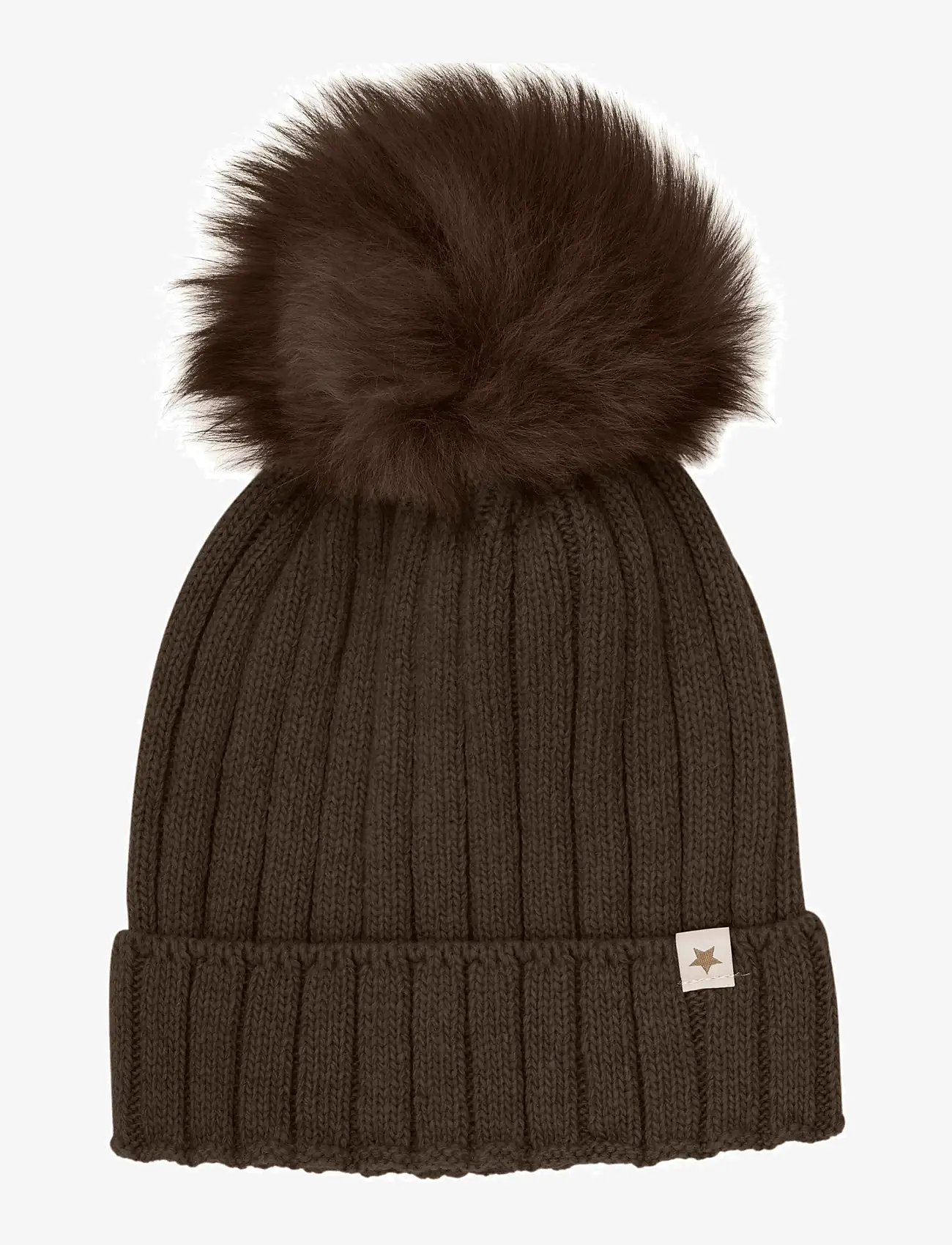 Huttelihut - Hat Knit Alpaca Pompom - laveste priser - dark brown melange - 1