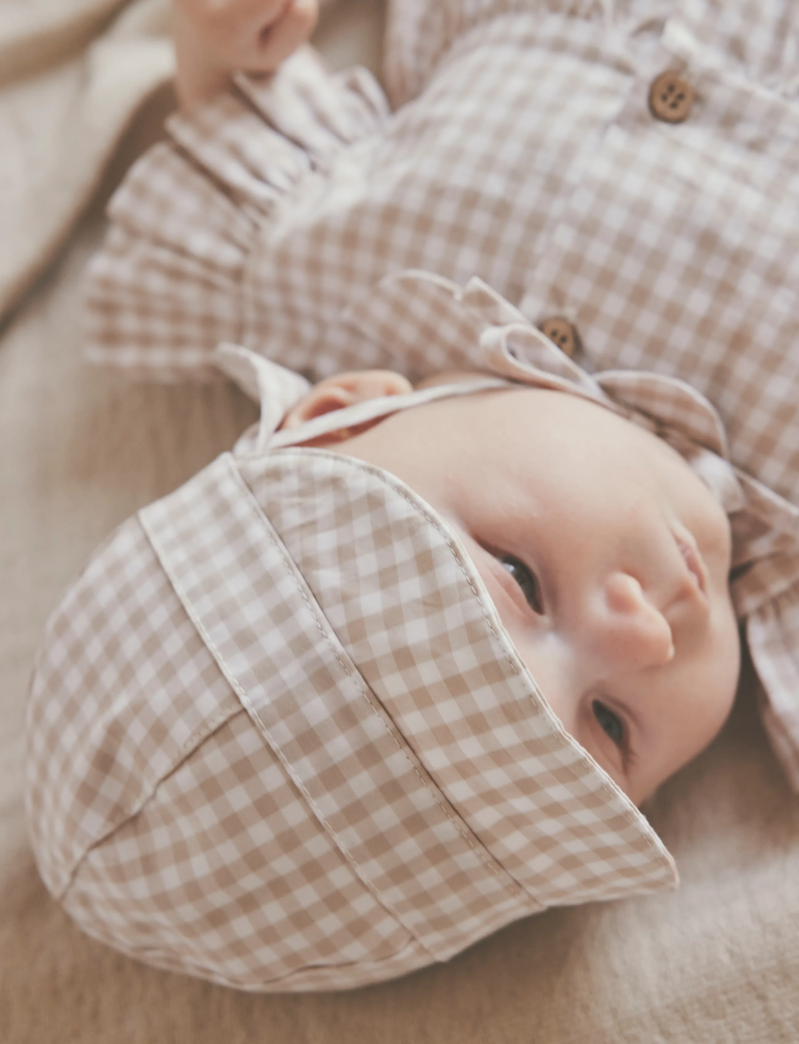 Huttelihut Sun Hat Check Upf 50+, 0-3M, Hats, Beige - Baby Kinder