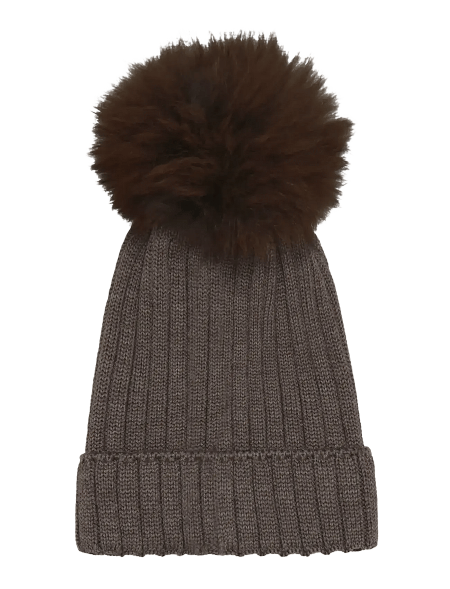 Huttelihut - Hat Knit Alpaca Pompom - vintermössor - brown melange - 0