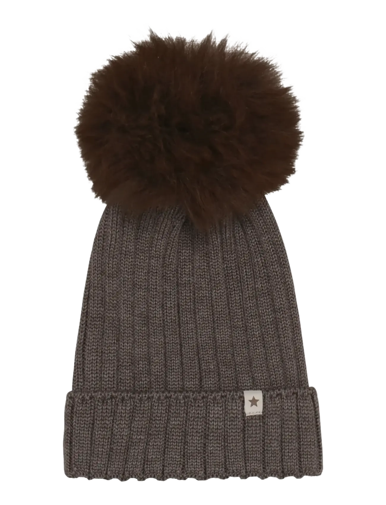 Huttelihut - Hat Knit Alpaca Pompom - vintermössor - brown melange - 1