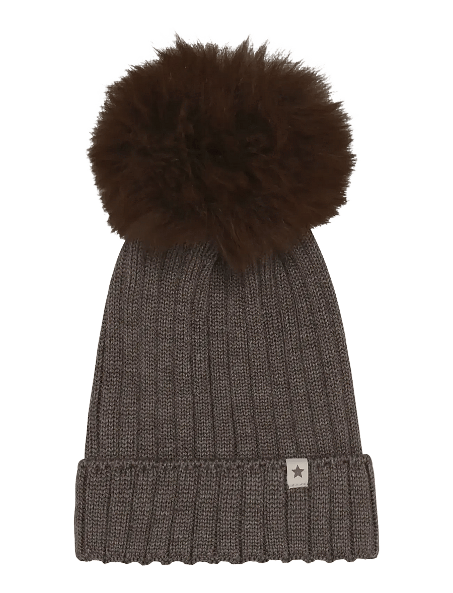 Huttelihut - Hat Knit Alpaca Pompom - vintermössor - brown melange - 1
