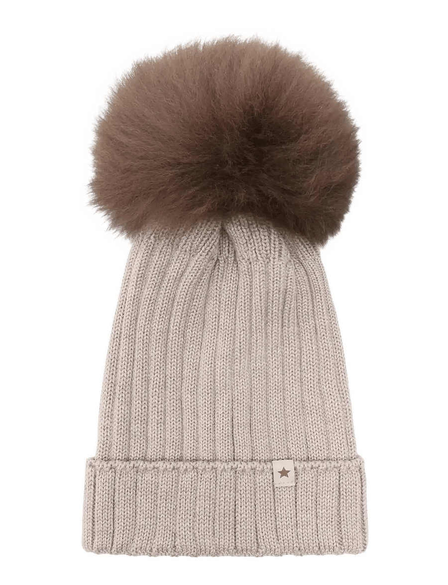 Huttelihut - Hat Knit Alpaca Pompom - wintermützen - camel melange - 1