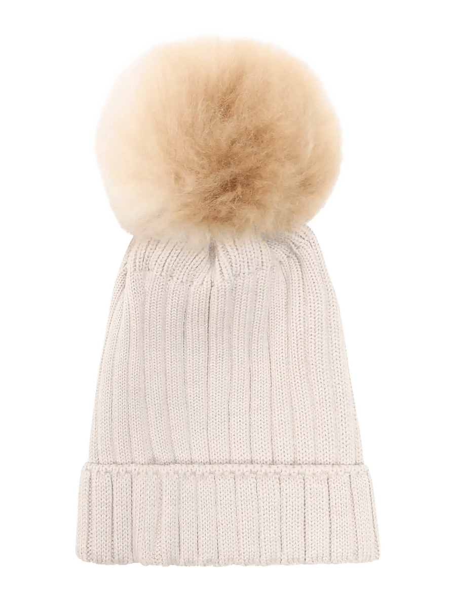 Huttelihut - Hat Knit Alpaca Pompom - talvemütsid - sand melange - 0