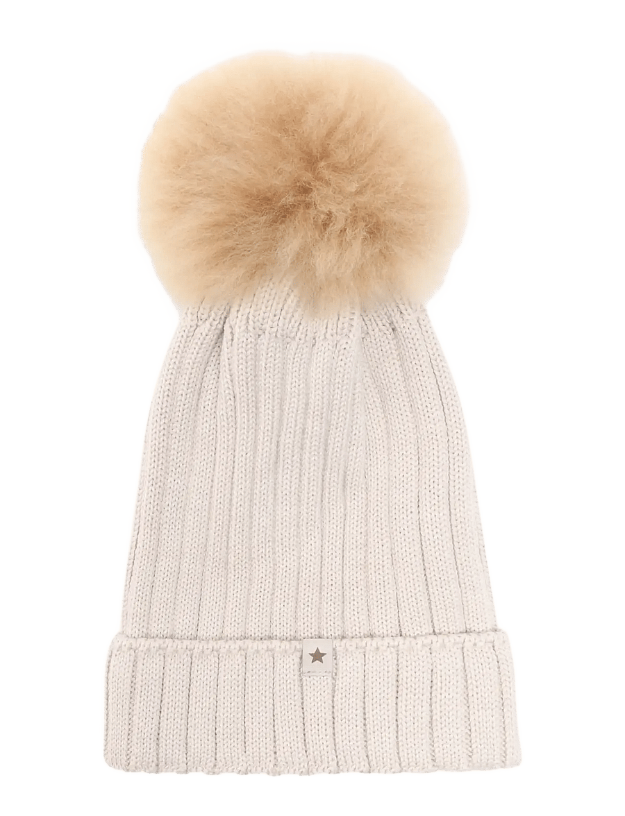 Huttelihut - Hat Knit Alpaca Pompom - talvemütsid - sand melange - 1