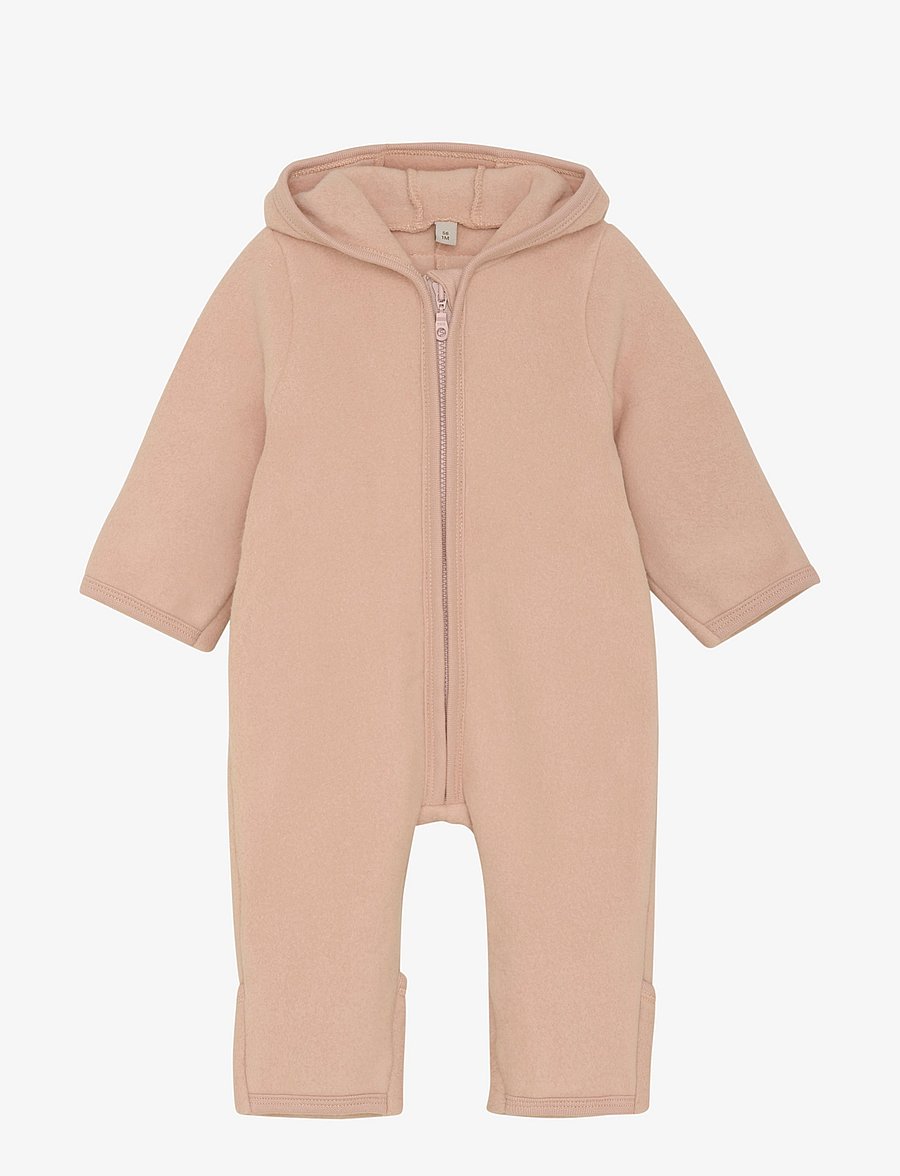 Huttelihut - Pram Suit Ears Cot. Fleece - mahogany rose - 0