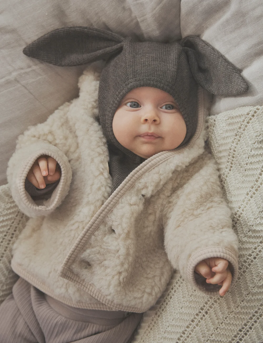 Huttelihut - Jacket Pixie Wool Teddy w. Lin - fleecejackor - cement - 0