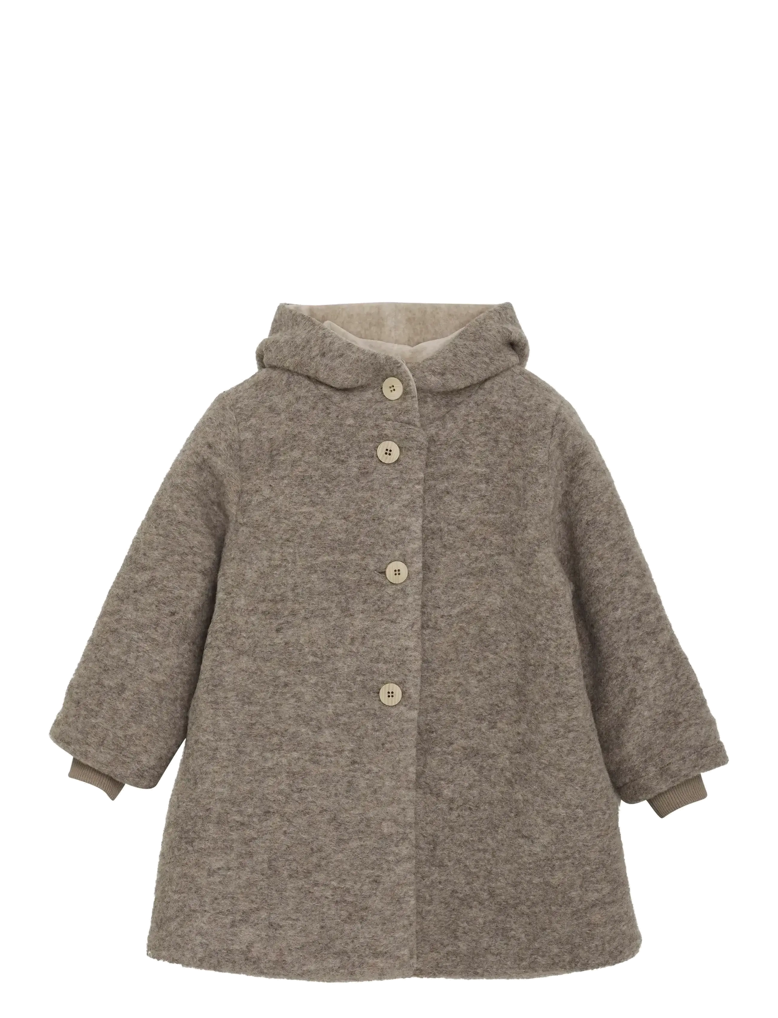 Coat Hood Wool w. Lining - CAMEL MELANGE