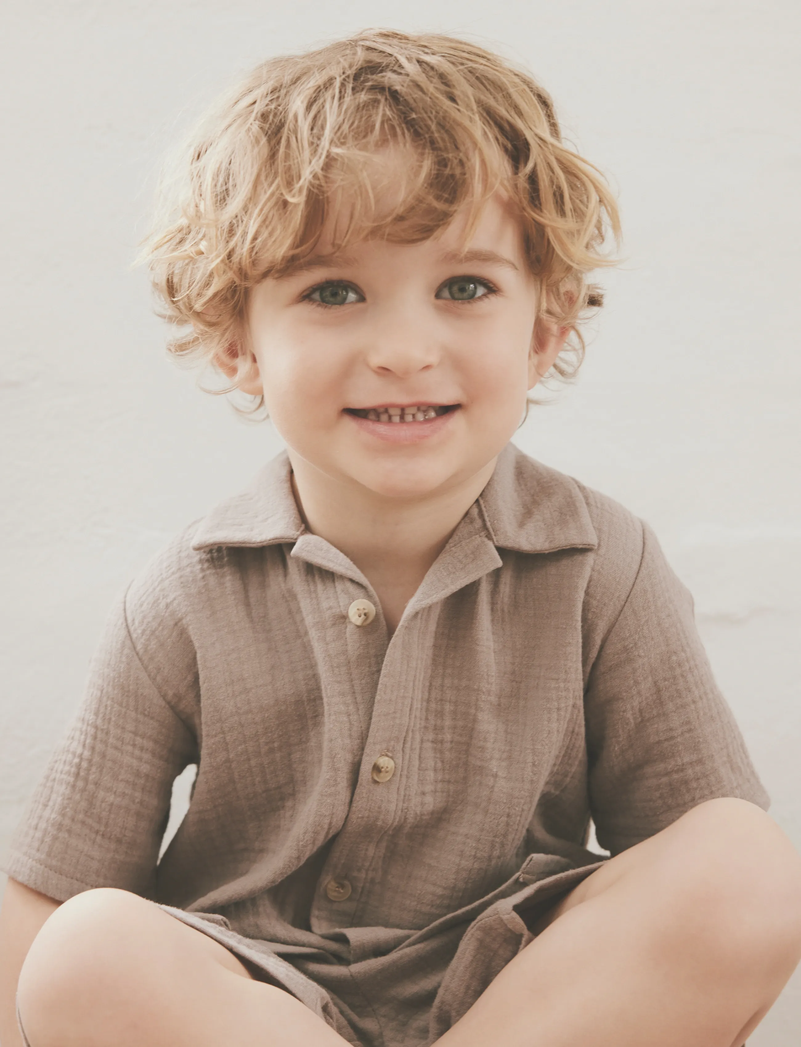 Huttelihut Shirt Ss Muslin, 104, Shirts, Beige - Short-sleeved Kinder