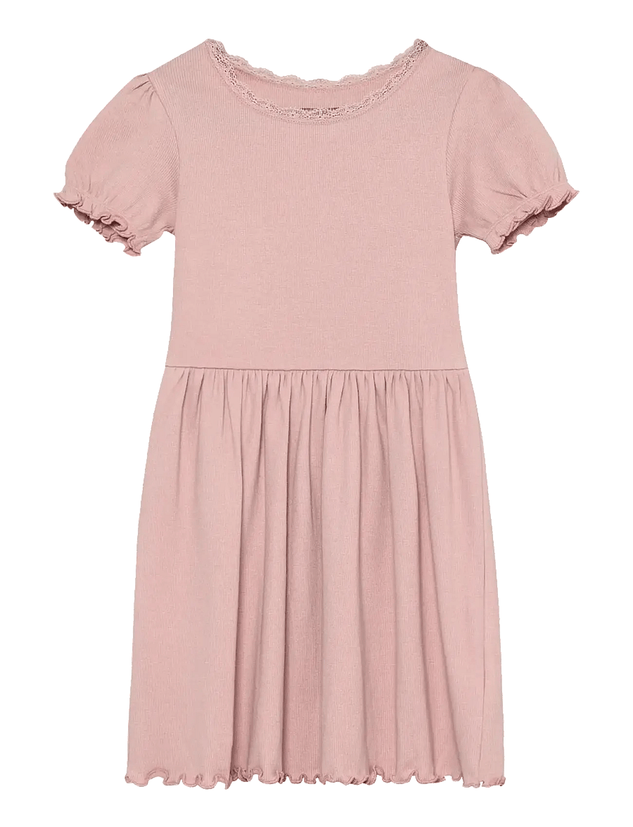 Huttelihut - Dress SS Rib - kurzärmelige babykleider - pale mauve - 0