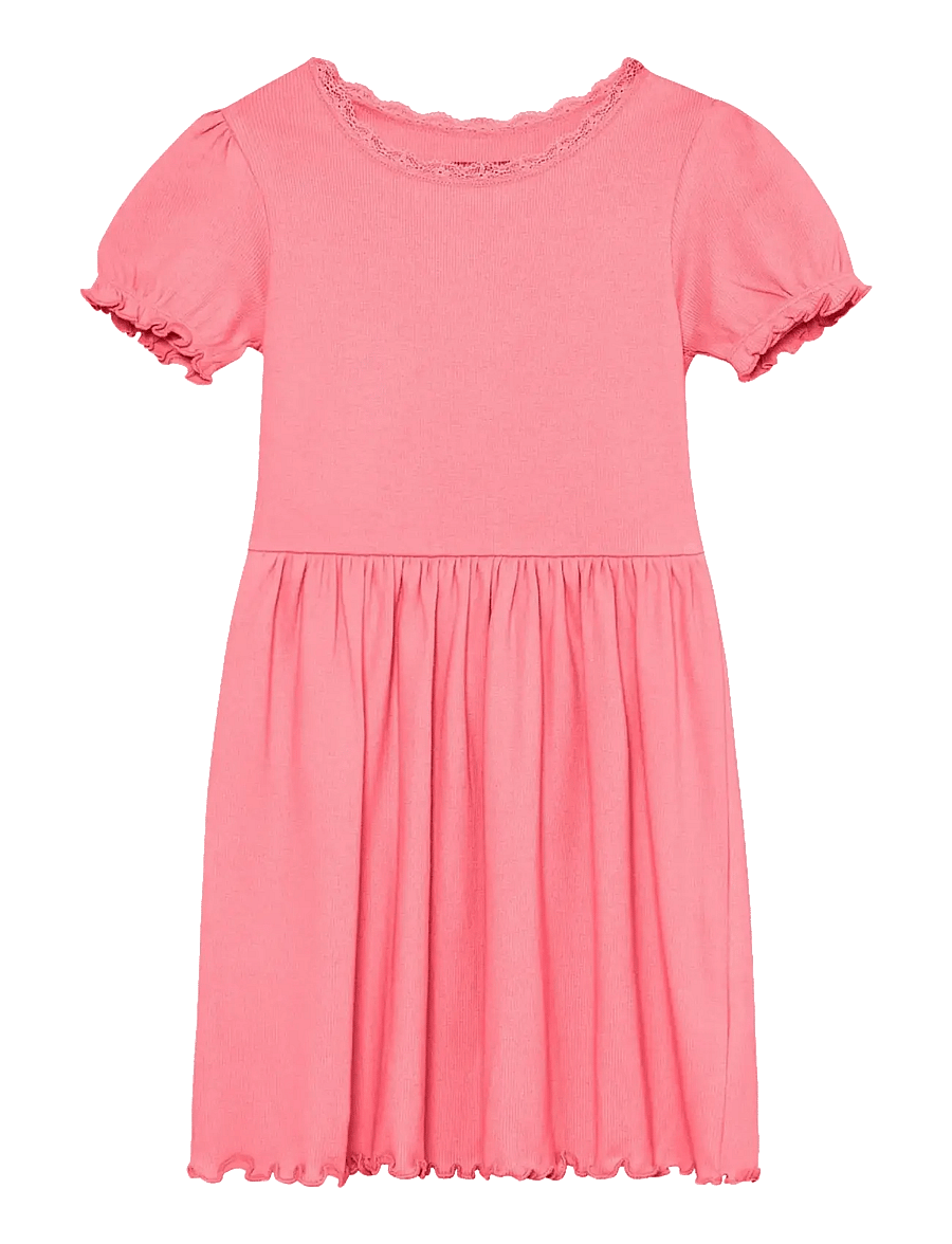 Huttelihut - Dress SS Rib - lühikeste varrukatega beebi kleidid - plumeria - 0