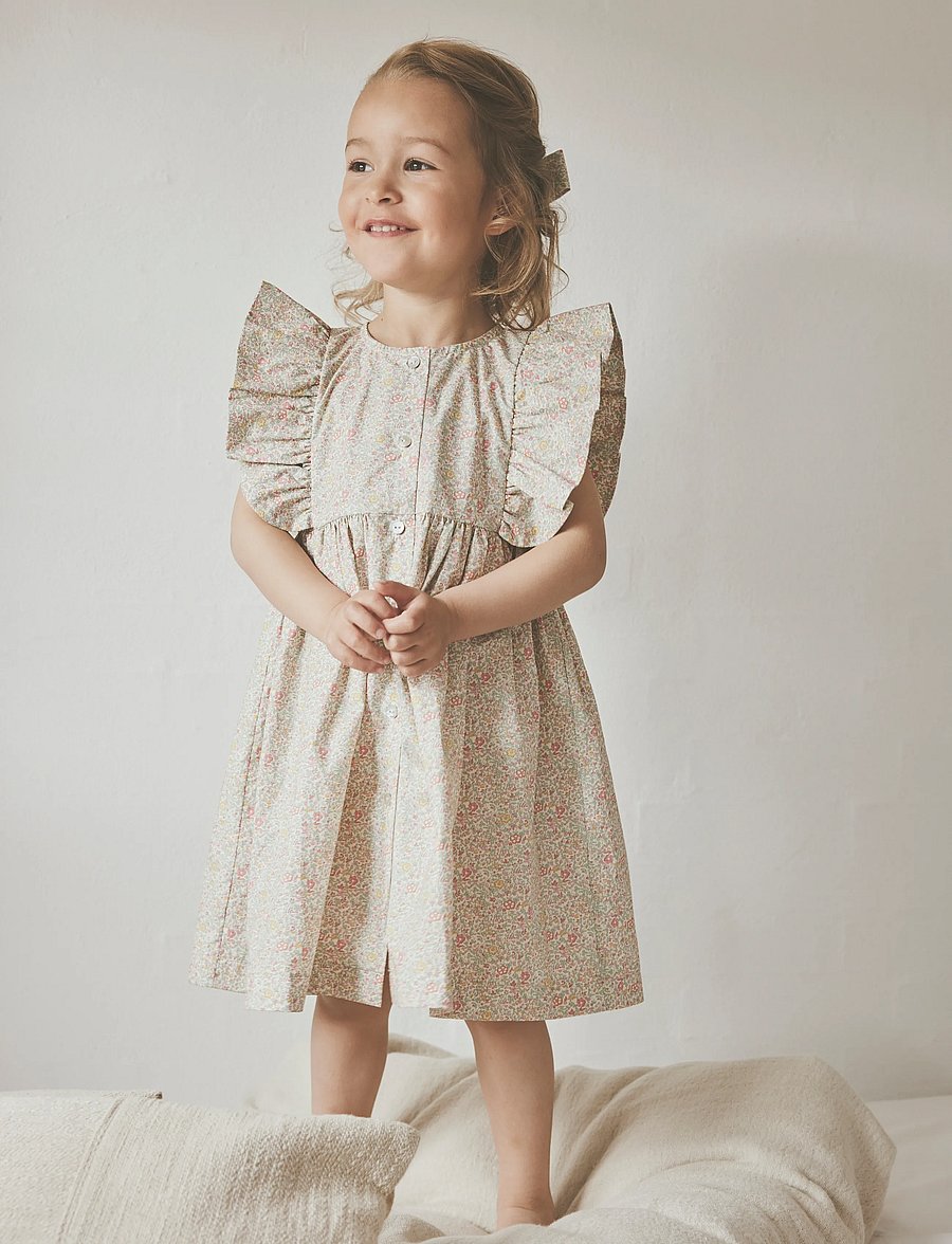Huttelihut - Dress SS in Liberty Fabric - kurzärmelige freizeitkleider - double cream - 0