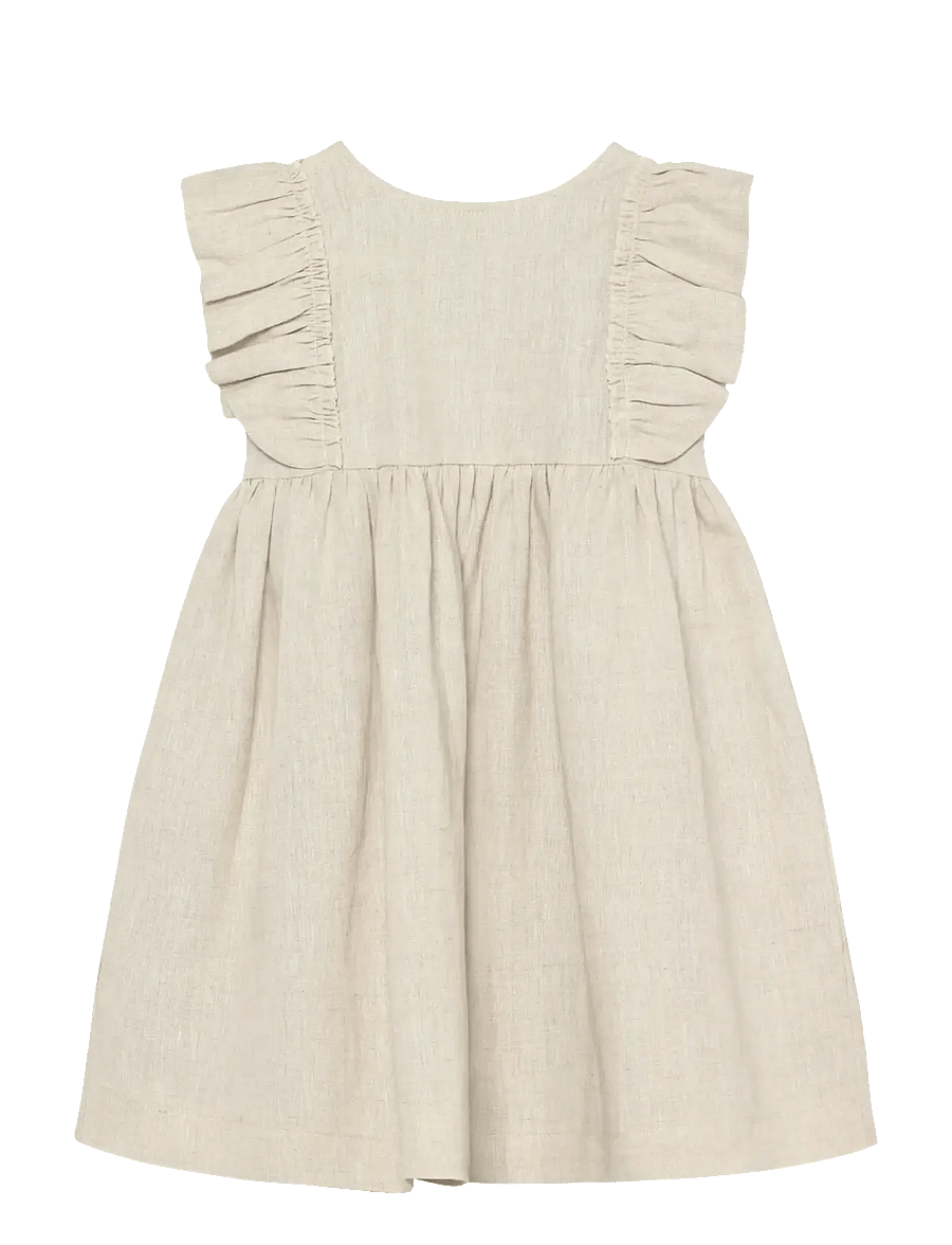 Huttelihut - Dress SS Linen - short-sleeved baby dresses - antique white - 1