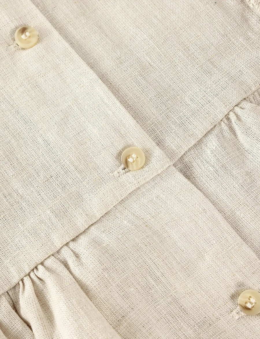 Huttelihut - Dress SS Linen - short-sleeved baby dresses - antique white - 2