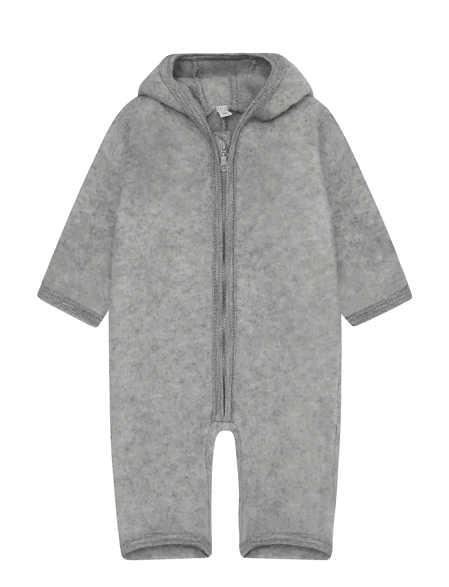Huttelihut - Pram Suit Ears Wool Fleece - termokombinesoonid - medium grey melange - 1