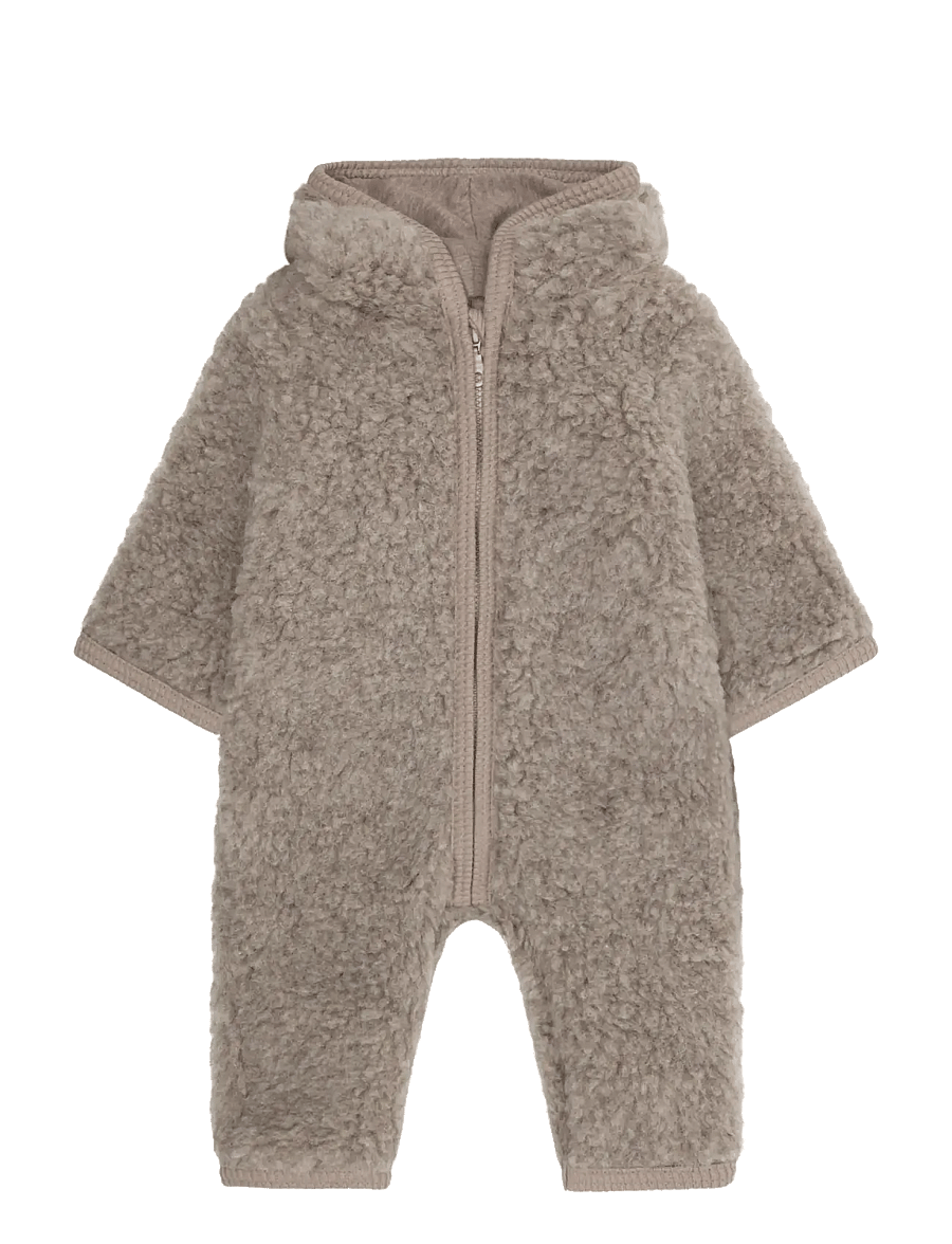 Huttelihut - Pram Suit Wool Teddy w. Lining - fleece overalls - camel melange - 0