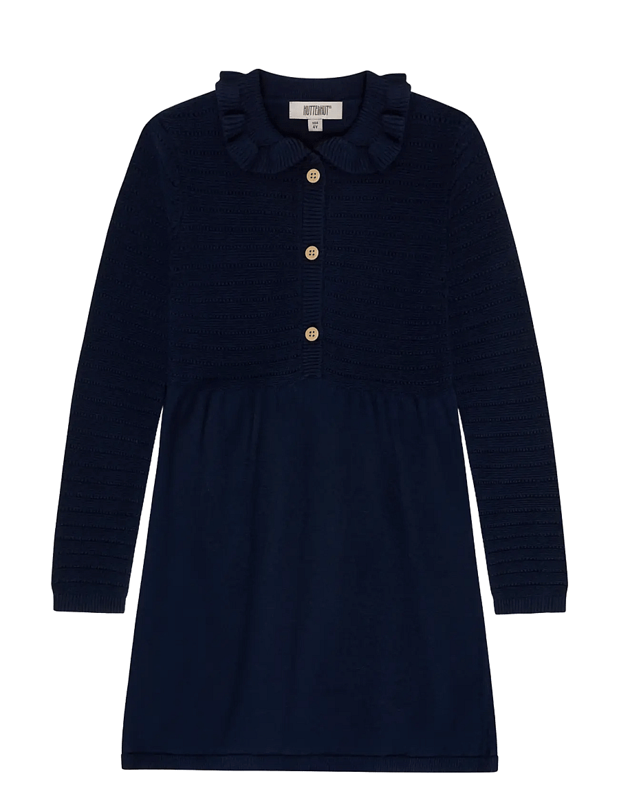 Huttelihut - Dress LS Knit w. Wool - langærmede hverdagskjoler - black iris - 0