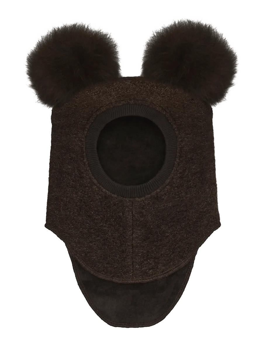 Huttelihut - Balaclava Wool Alpaca Pompoms - winteraccessoires - dark brown melange - 1