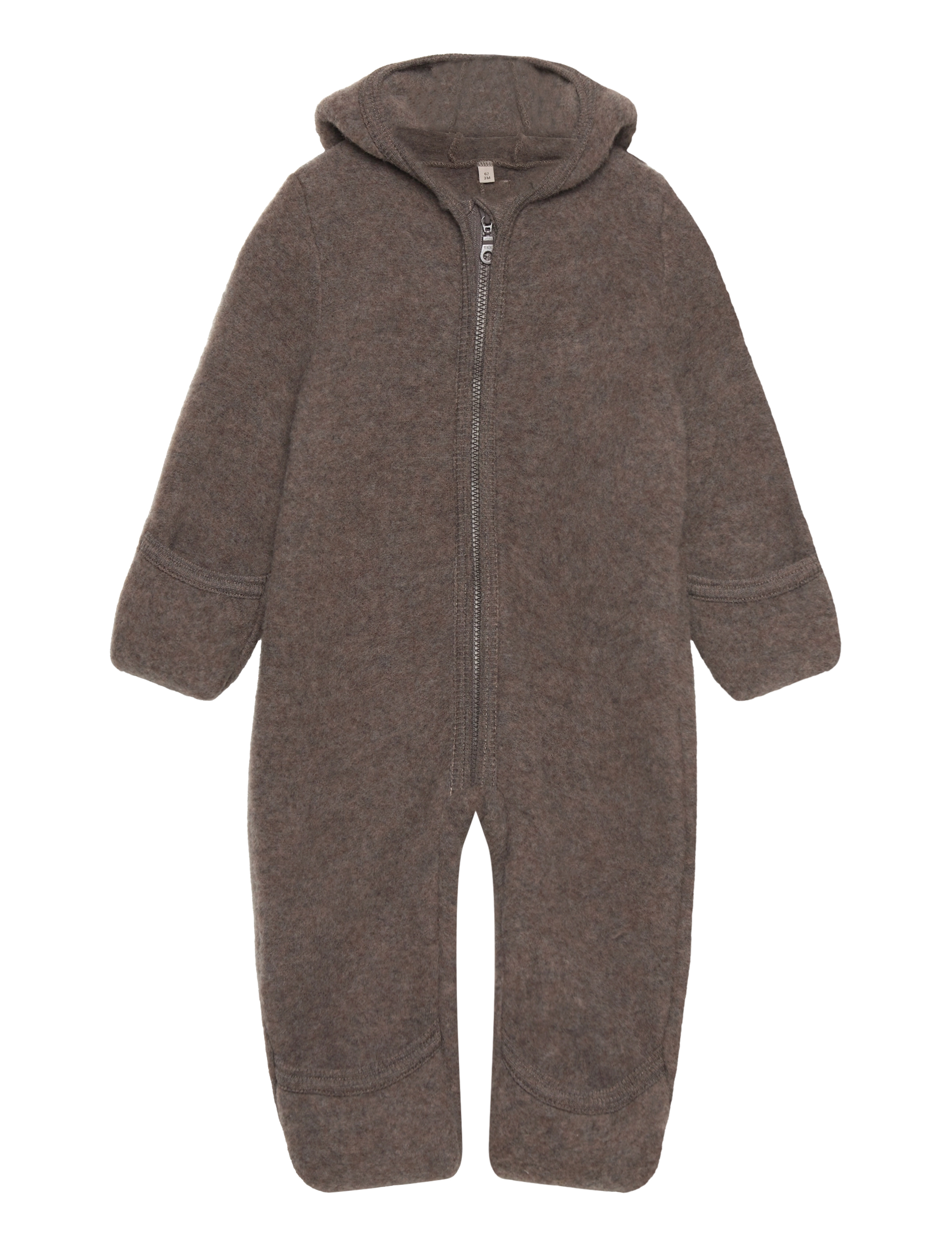 Huttelihut Pram Suit Ears Wool Fleece - Huttelihut - BROWN MELANGE / brown