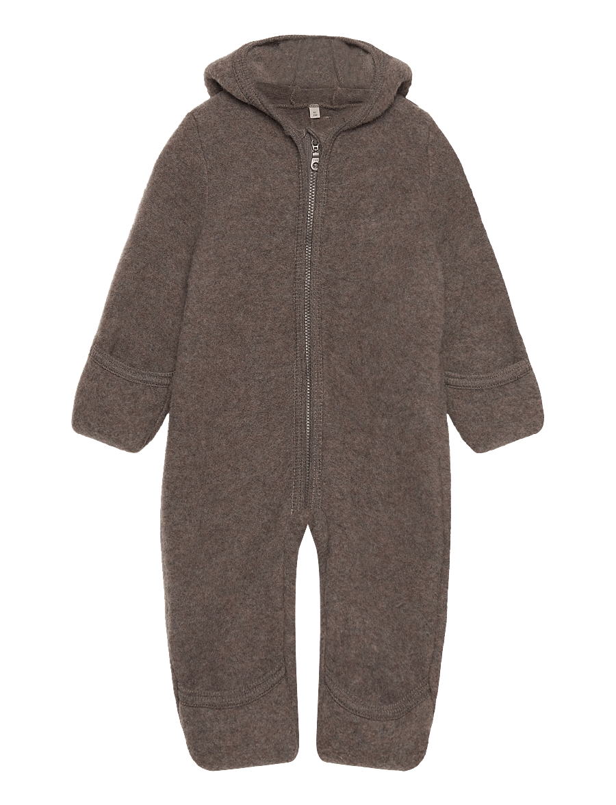 Huttelihut - Pram Suit Ears Wool Fleece - fleeceoveraller - brown melange - 0