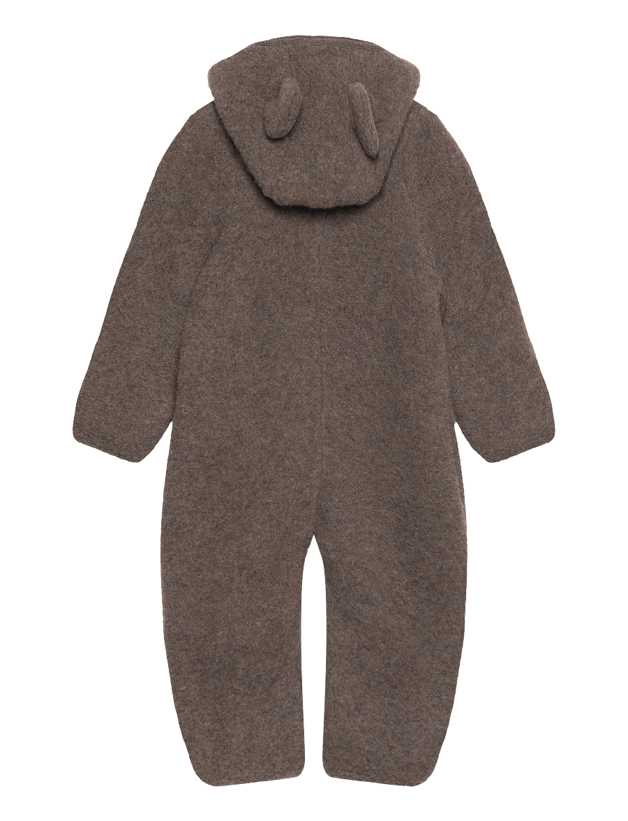 Huttelihut - Pram Suit Ears Wool Fleece - fleeceoveraller - brown melange - 1
