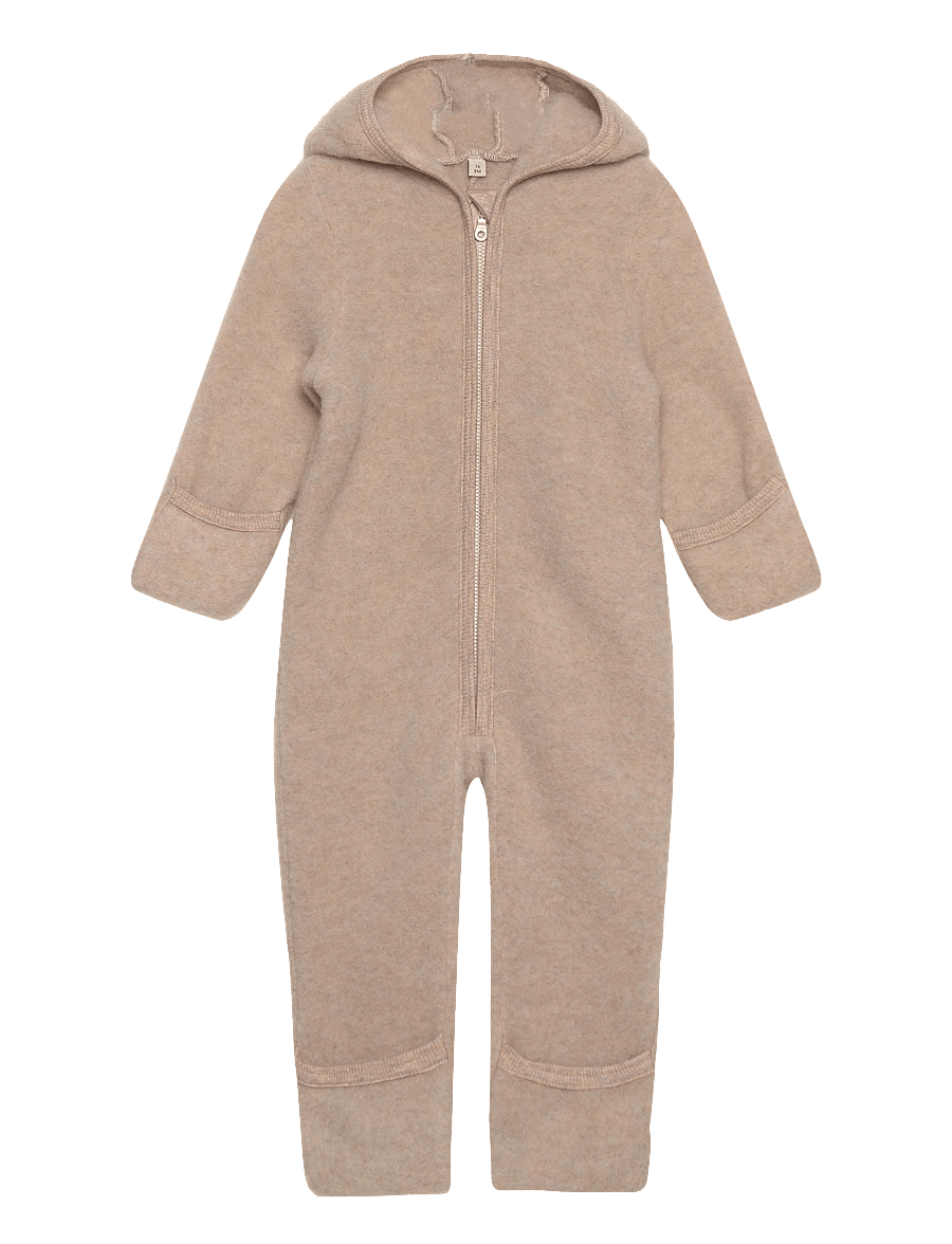 Huttelihut - Pram Suit Ears Wool Fleece - fleeceoveraller - camel melange - 0
