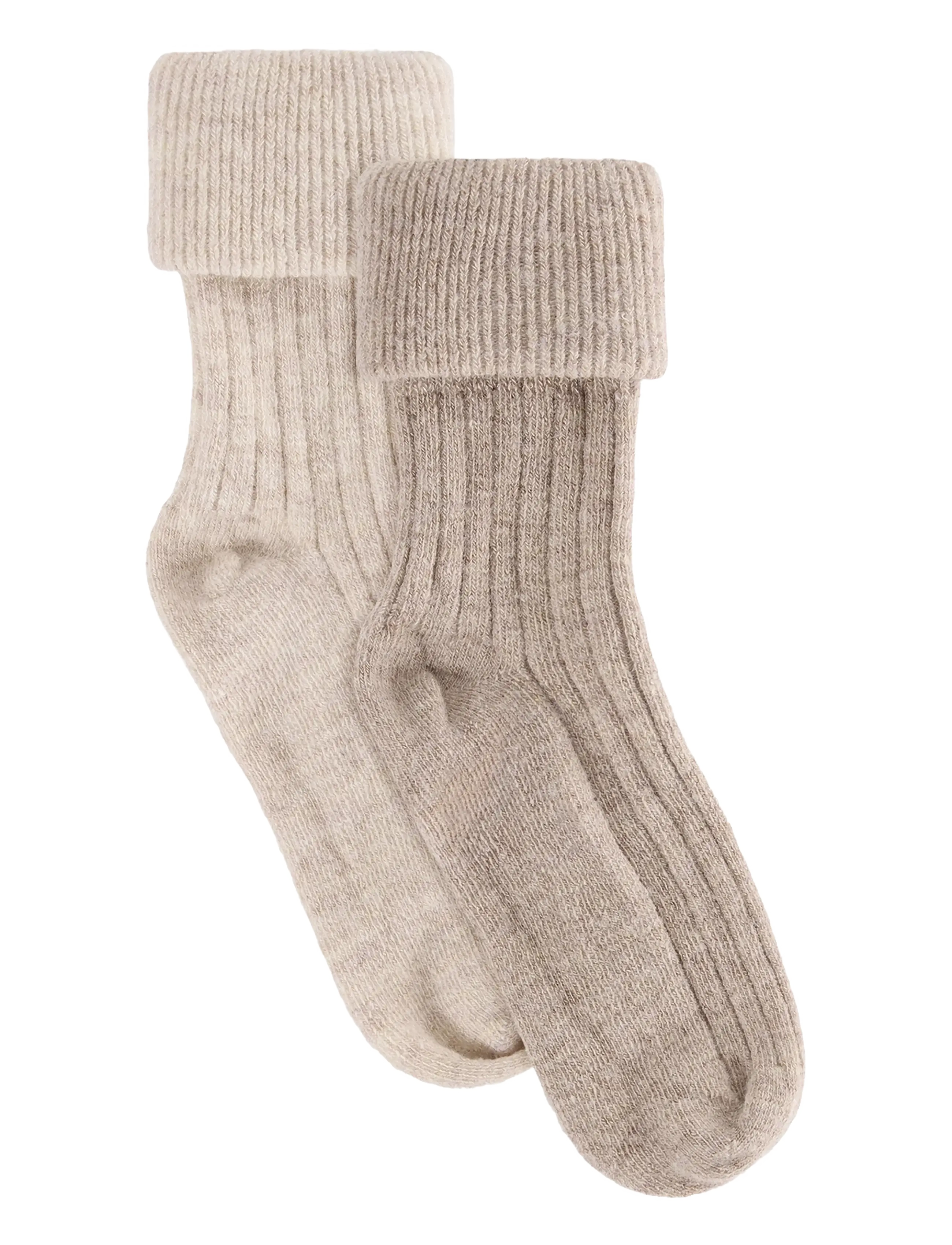 Huttelihut Wool Rib Socks 2-Pack - Socks & Tights - CAMEL MELANGE / beige