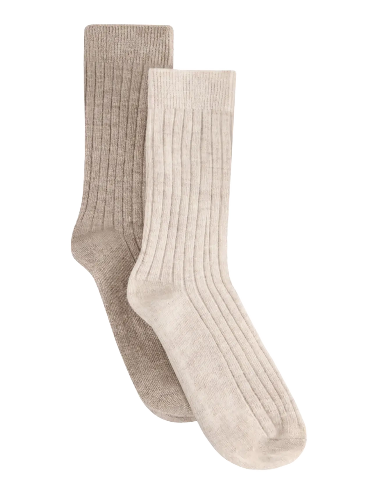 Huttelihut Wool Rib Socks 2-Pack - Socks & Tights - CAMEL MELANGE / beige