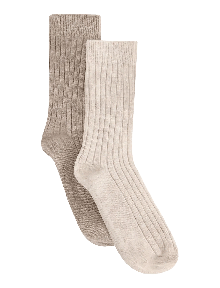 Huttelihut - Wool Rib Socks 2-Pack - babysokker - camel melange - 0